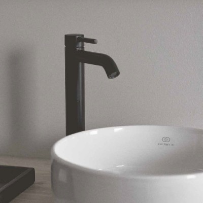 BATERIE CERALINE PENTRU LAVOAR CU PIPA INALTA ,TIP VESSEL , FARA VENTIL ,SILK BLACK